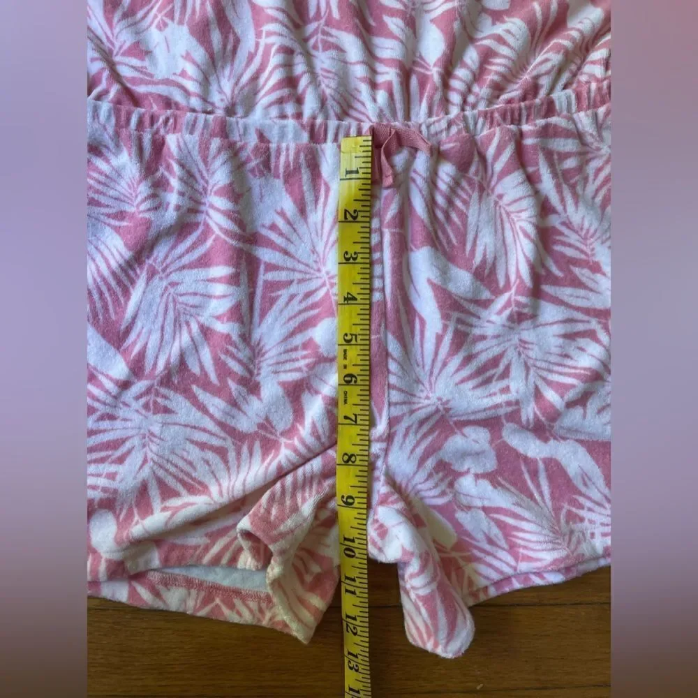 LANDS END Girls XL 14-16 pink and white terry cloth romper